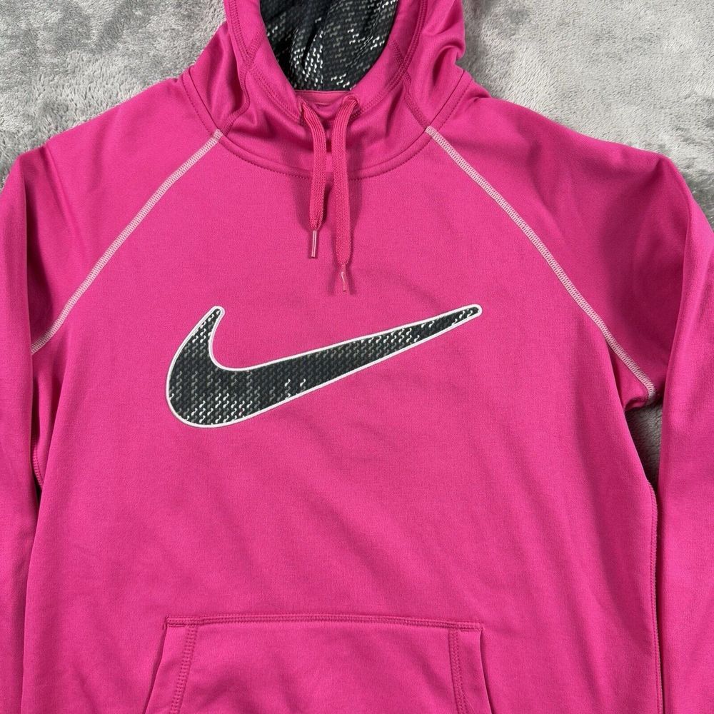 Nike Therma-fit Hoodie Womens Small Pink Swoosh Pullover Thumbholes Fleece - Picture 2 of 14